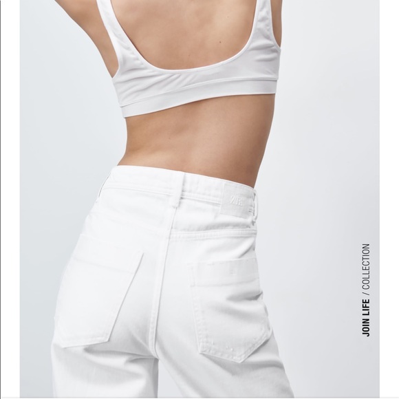 ZARA | (NWT) WHITE DISTRESSED WIDE LEG Z1975 FULL LENGTH RIPPED JEANS STRAIGHT - Picture 9 of 16